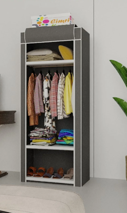 Geniş Askılı, 3 Raflı, Plastik Profilli Bez Dolap, Gardırop