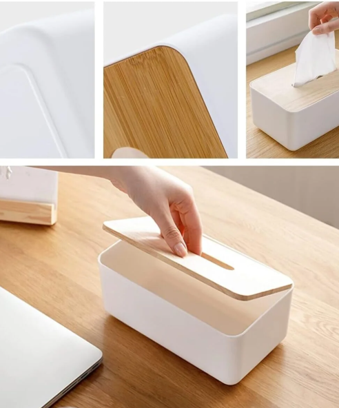 2'li Bambu Kapaklı Peçetelik Sunumluk Dekoratif Masaüstü Düzenleyici Peçete Kutusu