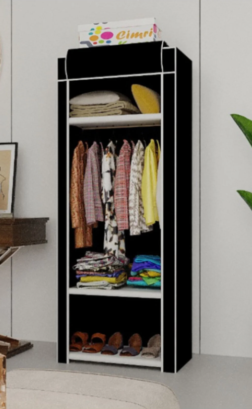 Geniş Askılı, 3 Raflı, Plastik Profilli Bez Dolap, Gardırop
